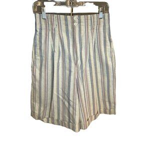 Vintage 80s KG Classics High Waisted Vertical Stripe Pastel Bermuda Shorts Sz 12